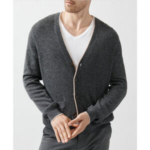 Atm Anthony Thomas Melillo Tipped Cardigan Cashmere Sweater Charcoal Size M 3317